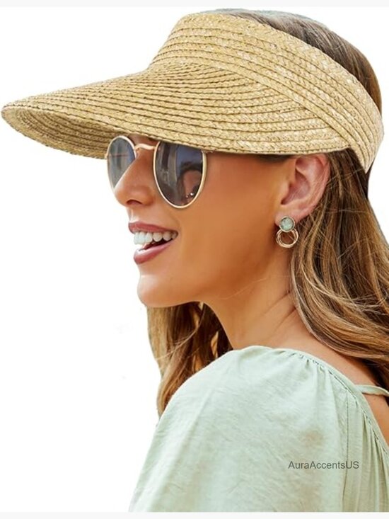 Wide Brim Straw Visor Hat - Packable Sun Protection